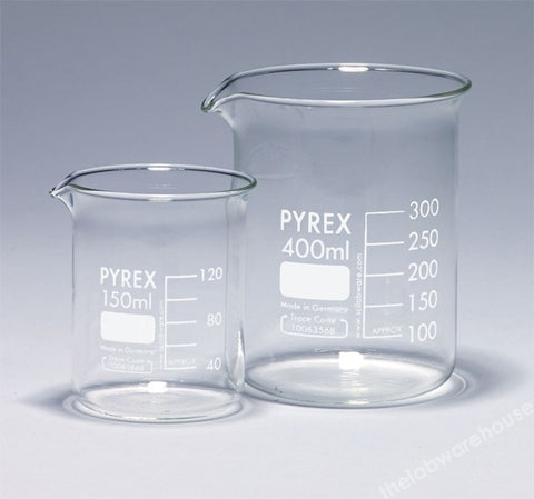 BEAKER PYREX GLASS LOW FORM GRADUATED WITH SPOUT 800ML