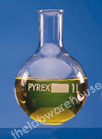 FLASK PYREX GLASS ROUND BOTTOM NARROW NECK 500ML