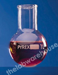 FLASK PYREX GLASS ROUND BOTTOM WIDE TOOLED RIM NECK 2000ML