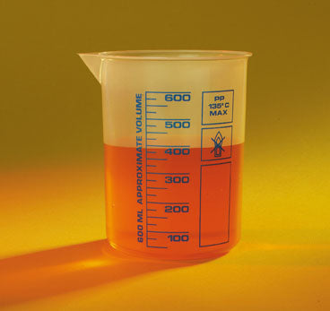 BEAKER PP LOW FORM PRINTED GRAD'S AND SPOUT 25ML