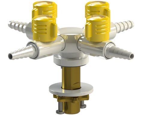 GAS COCK 4 WAY 90º APART WITH  LIFT-AND-TURN VALVE 1/4" BSPM INLET