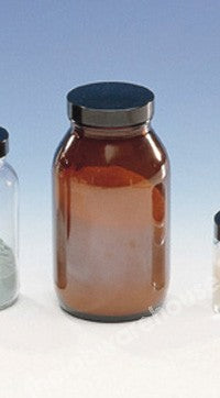 POWDER BOTTLES AMB. GLASS BLACK CAP/PVDC WAD 250ML PK.42