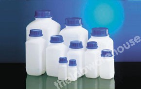 BOTTLE SQUARE WIDE MOUTH NATURAL HDPE BLUE PP CAP 500ML
