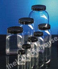 BOTTLE SQUARE EXTRA-W/M CLEAR PVC BLACK PP CAP 50ML