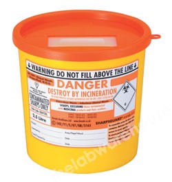 SHARPS BIN PP WITH SNAP TIGHT SHUTTER LID 2.5L
