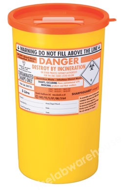 SHARPS BIN PP WITH SNAP TIGHT SHUTTER LID 5.0L