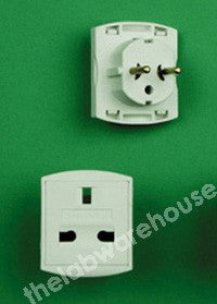 ADAPTER PLUG 2 ROUND PIN SCHUKO PLUG TO UK 13A 3-PIN SOCKET