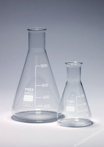 ERLENMEYER FLASK PYREX GLASS N/NECK GRADUATED 200ML
