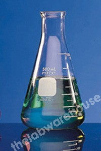 ERLENMEYER FLASK PYREX GLASS H/DUTY N/NECK GRADUATED 2000ML