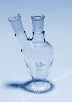 FLASK PEAR SHAPE 2 NECKS 50ML 14/23 CENTRE AND SIDE SOCKETS