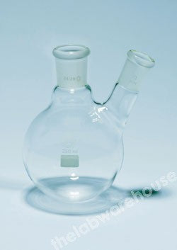FLASK R.B. 25ML 14/23 CENTRE NECK AND 1 ANGLED SIDE NECK 14/