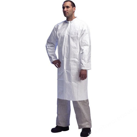 LAB. COAT TYVEK WHITE ZIP FRONT 2 POCKETS MED PK.10