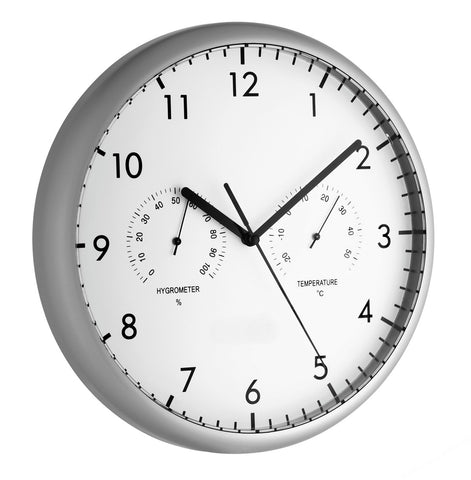 WALL CLOCK WITH HYGROMETER AND THERMOMETER 280MM DIA.