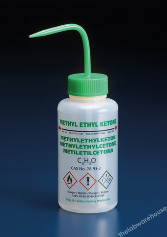 WASHBOTTLES PP LABELLED METHYL ETHYL KETONE GREEN CAP PK.5